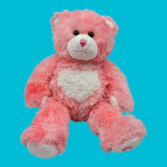 Shaggy Pink Stuffed 15" Teddy Magnetic Paws Build-A-Bear Plush Embroidered Heart - Picture 12 of 14